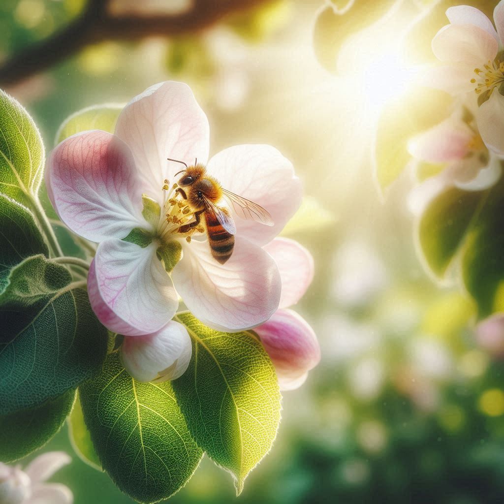 api tra i fiori di melo